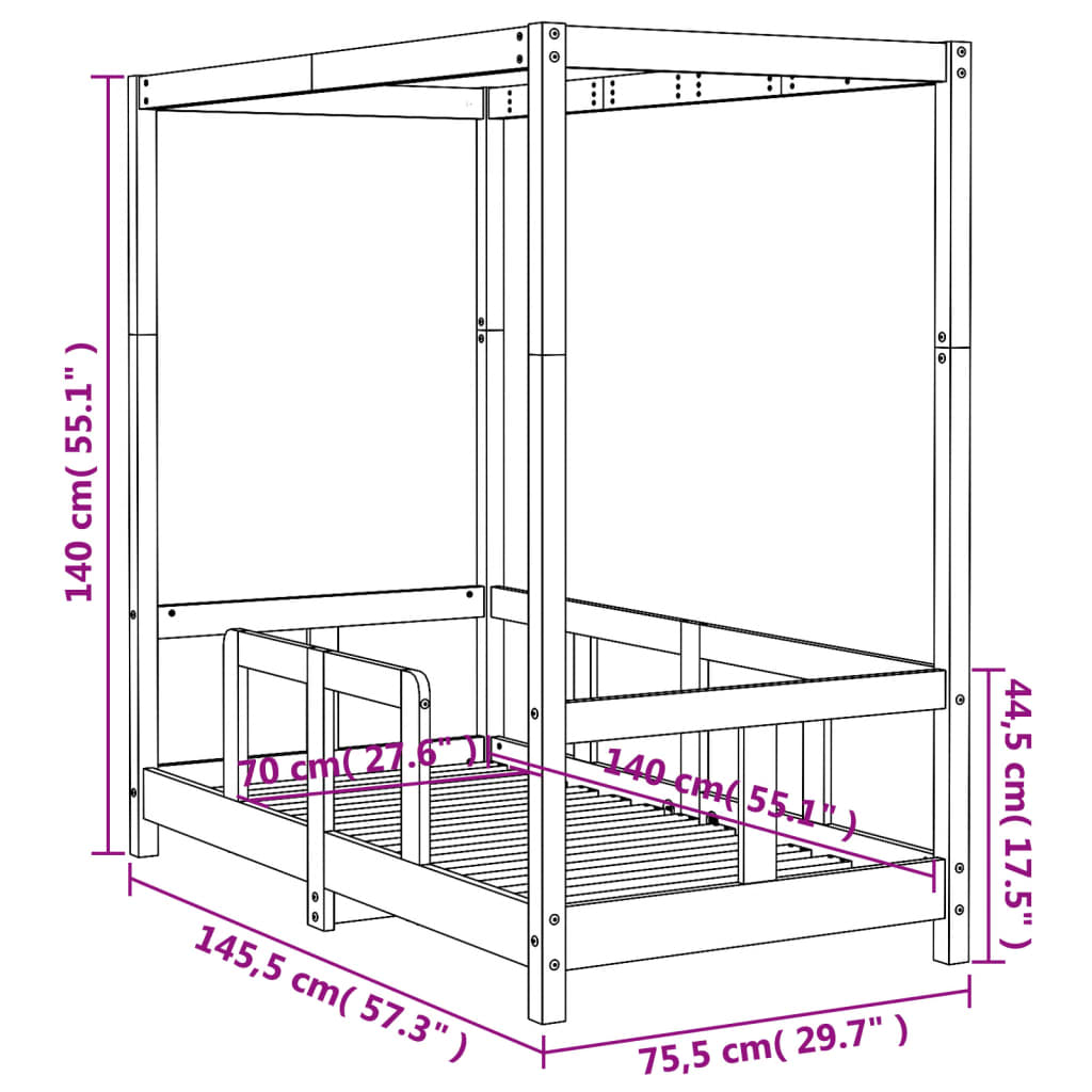 vidaXL Cadre de lit pour enfant 70x140 cm bois de pin massif