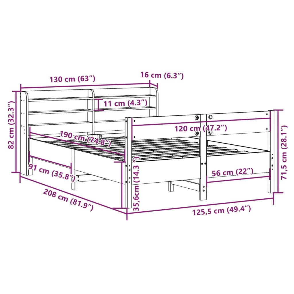 vidaXL Cadre de lit sans matelas blanc 120x190 cm bois de pin massif