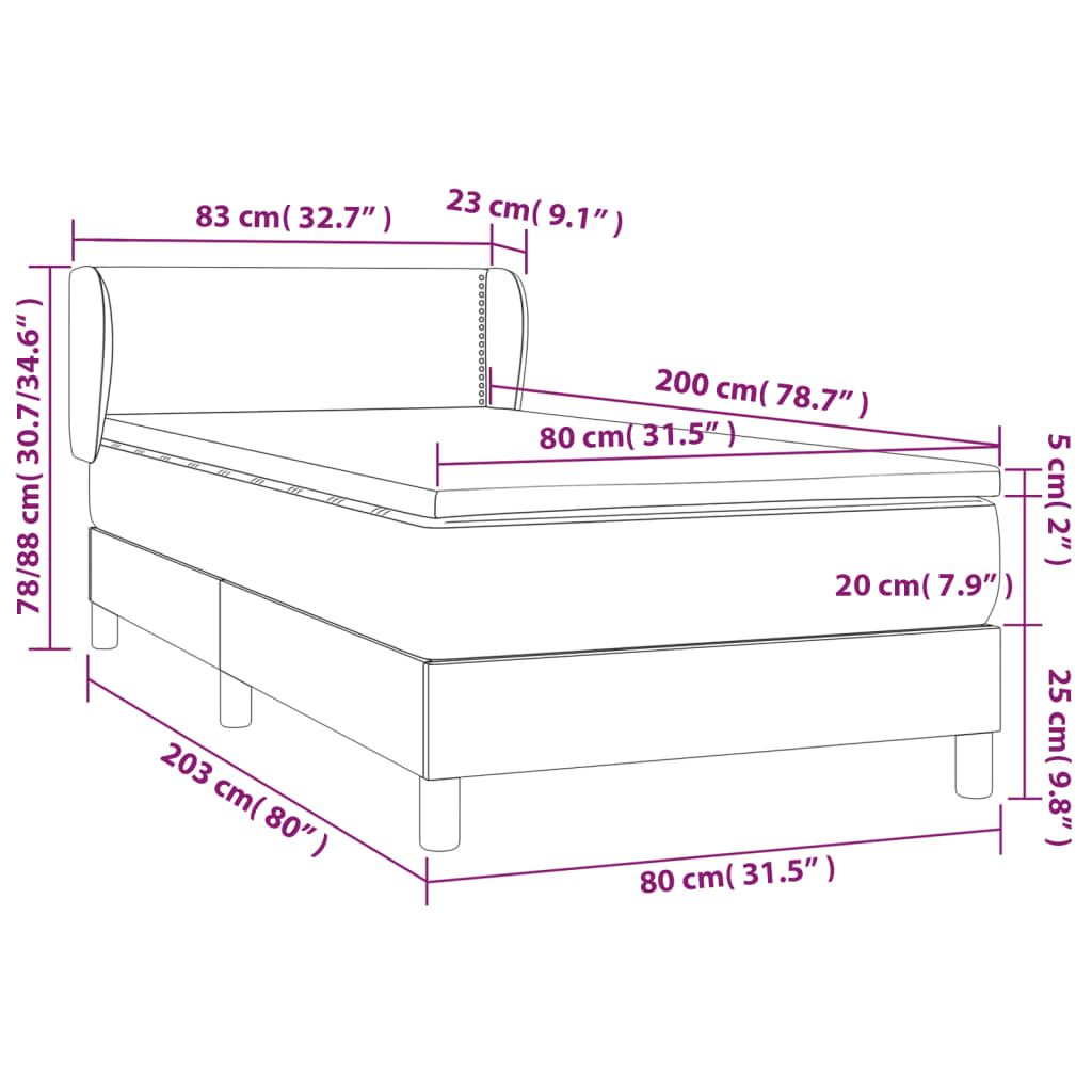 vidaXL Sommier à lattes de lit et matelas Gris foncé 80x200 cm Velours