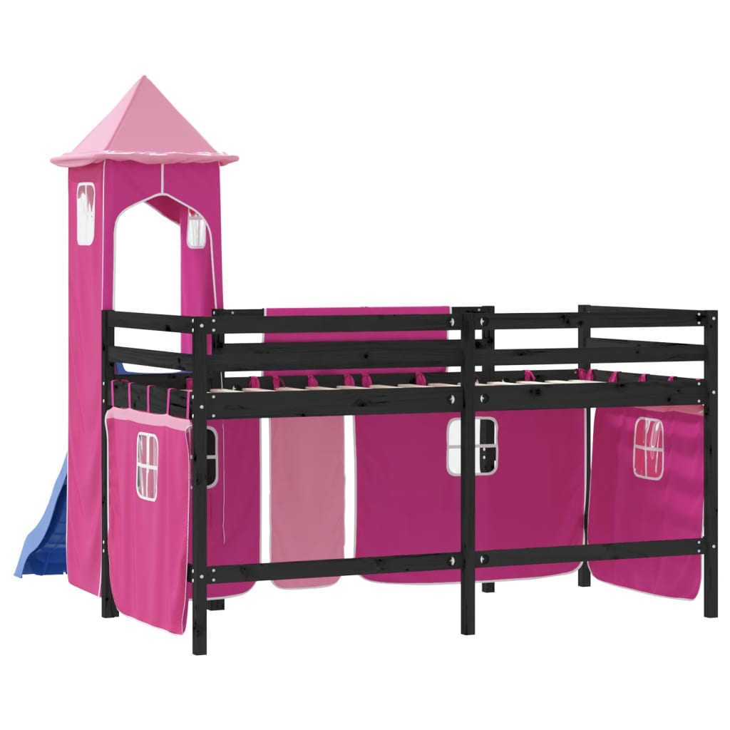 vidaXL Lit mezzanine enfants avec tour rose 80x200cm bois pin massif