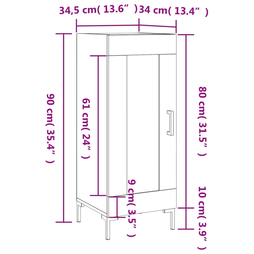 vidaXL Buffet Blanc brillant 34,5x34x90 cm Bois d'ingénierie