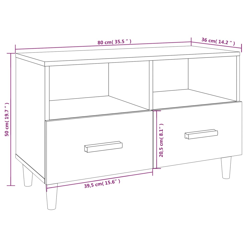 vidaXL Meuble TV Chêne fumé 80x36x50 cm Bois d'ingénierie