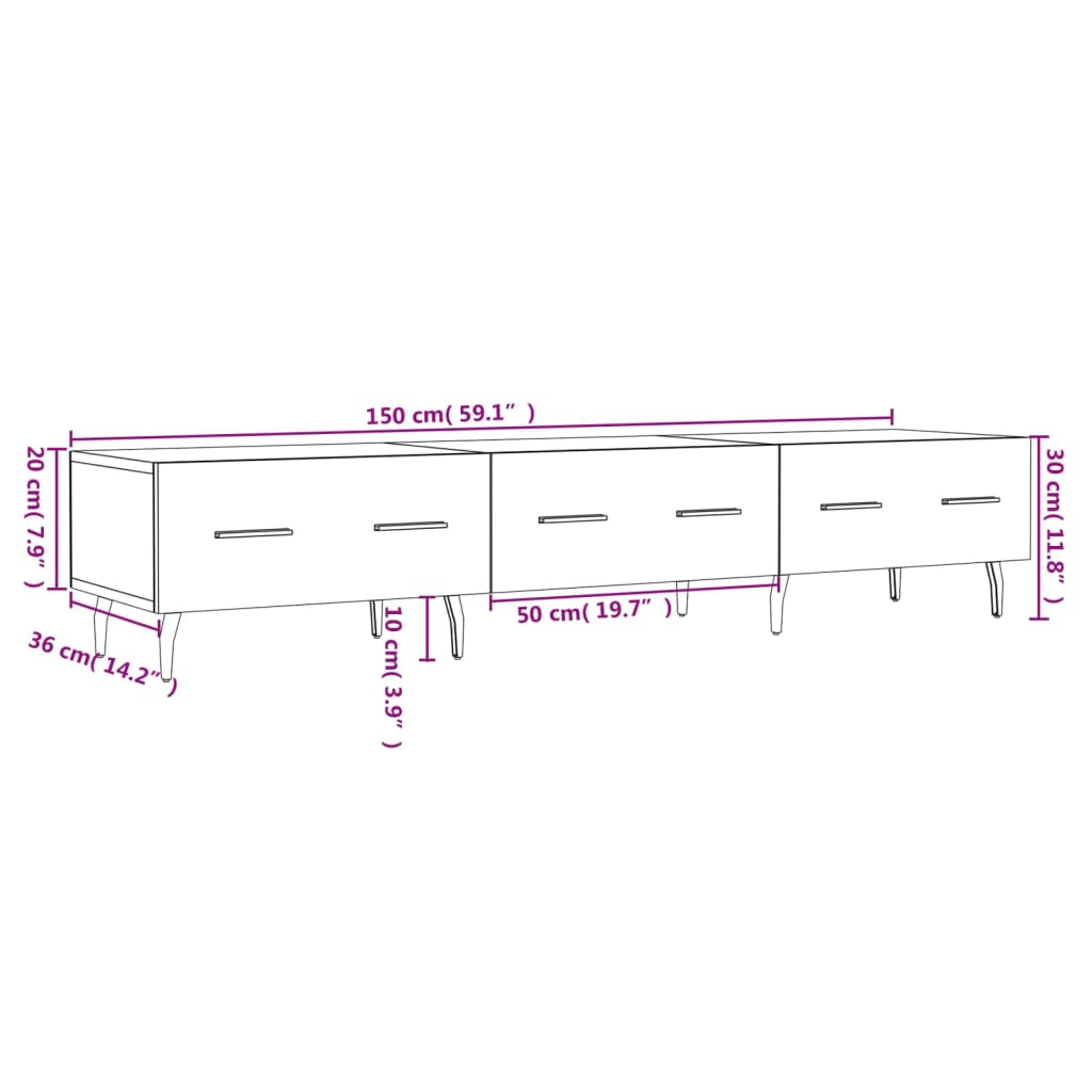 vidaXL Meuble TV gris béton 150x36x30 cm bois d'ingénierie