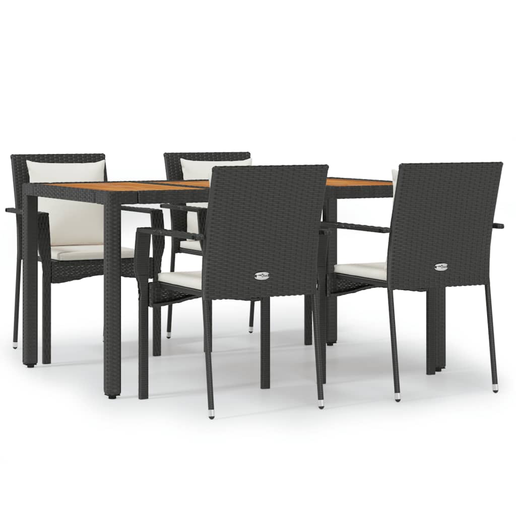 vidaXL Ensemble à manger de jardin coussins 5pcs Noir Résine tressée