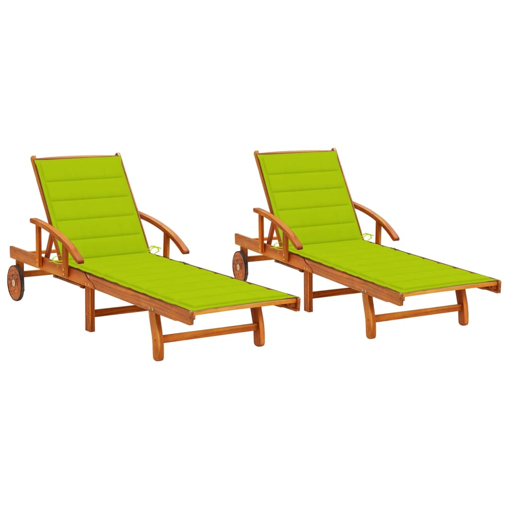 vidaXL Chaises longues lot de 2 avec coussins Bois d'acacia solide