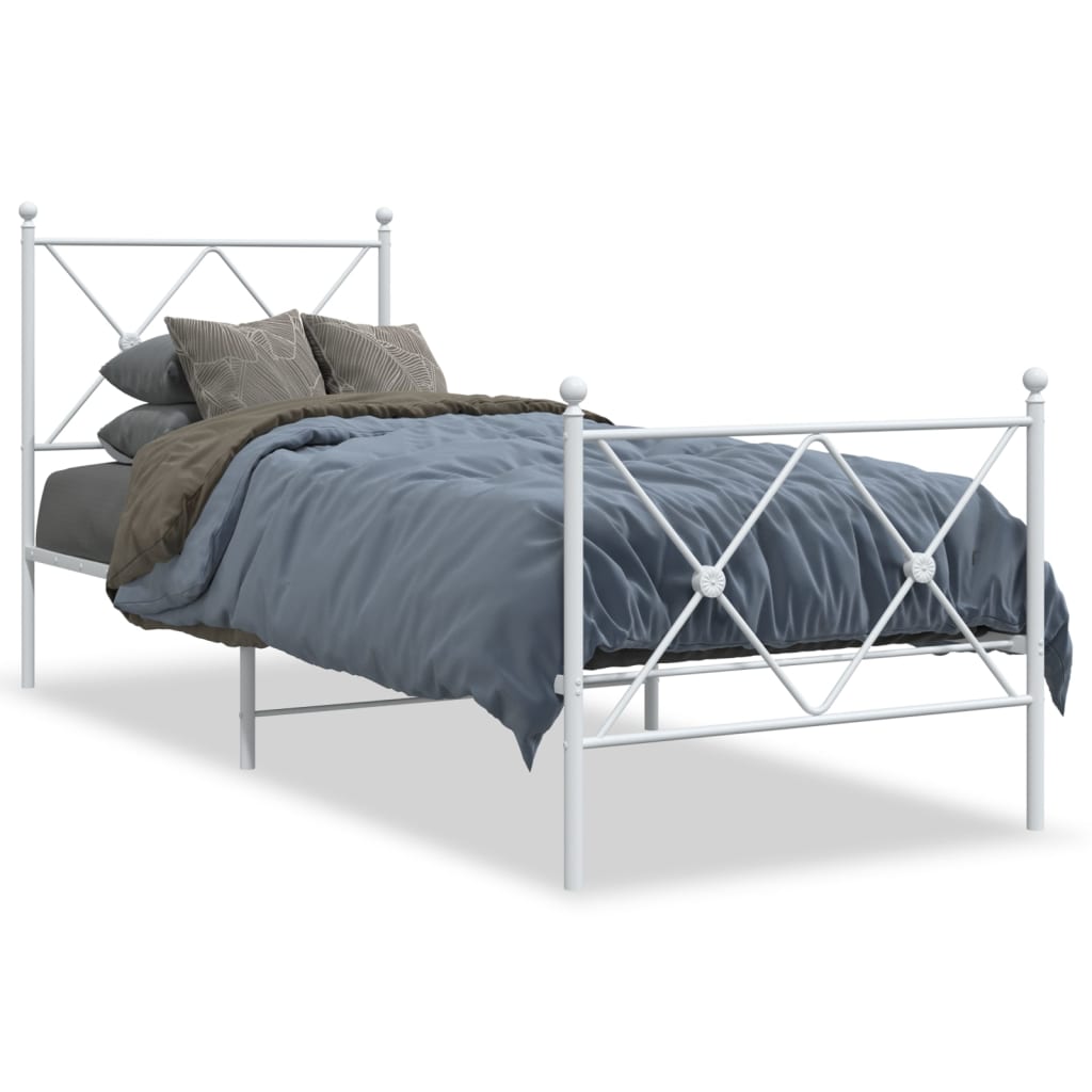 vidaXL Cadre de lit métal sans matelas avec pied de lit blanc 75x190cm