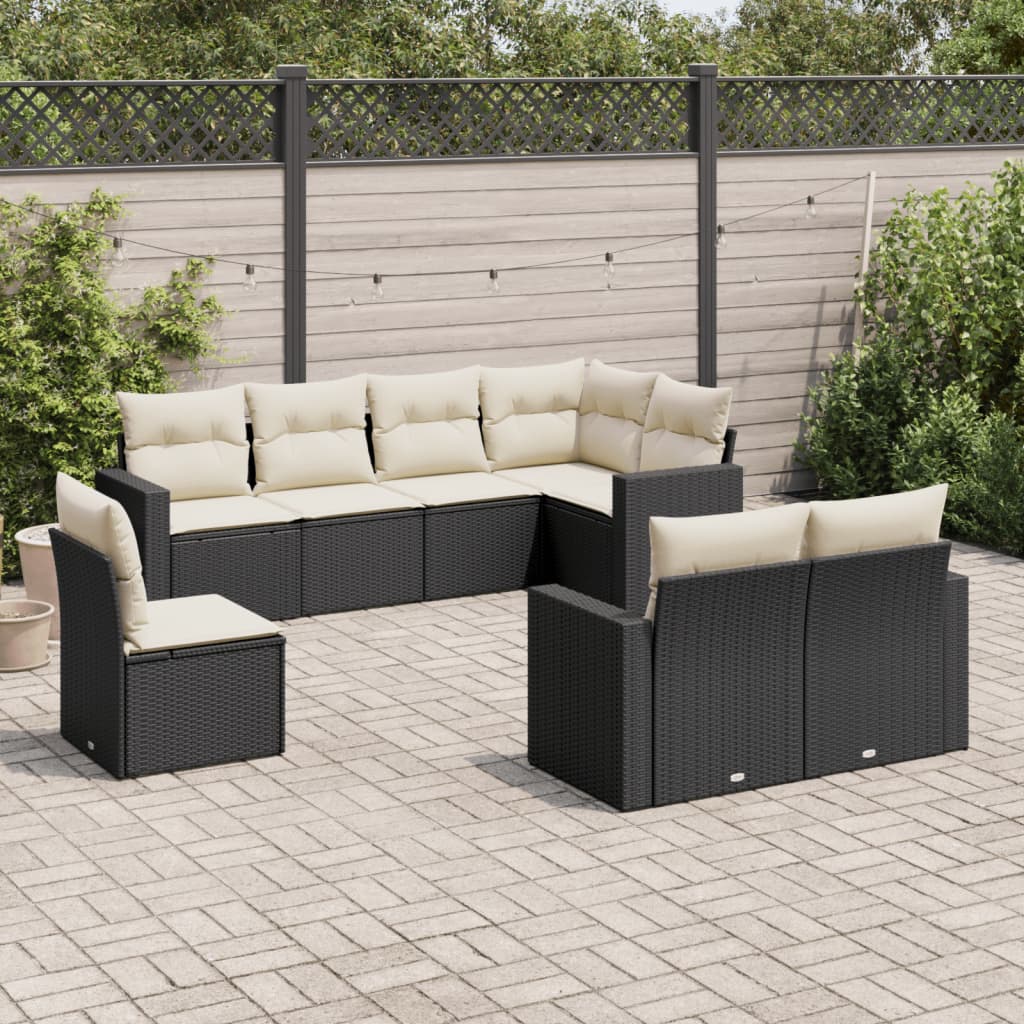 vidaXL Salon de jardin 8 pcs avec coussins noir résine tressée