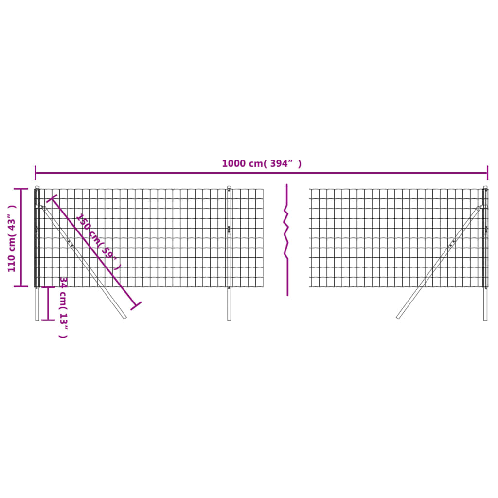 vidaXL Clôture en treillis métallique anthracite 1,1x10 m