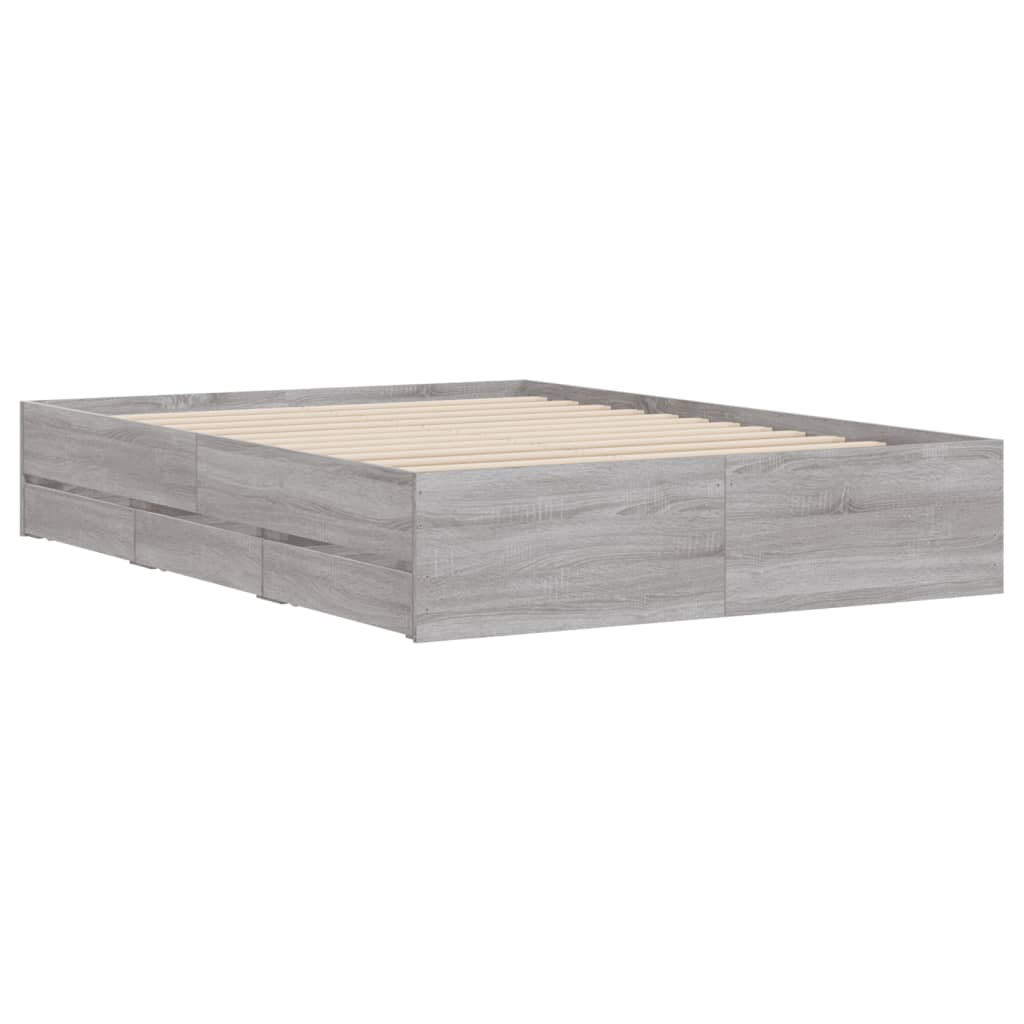 vidaXL Cadre de lit et tiroirs sonoma gris 135x190 cm bois ingénierie