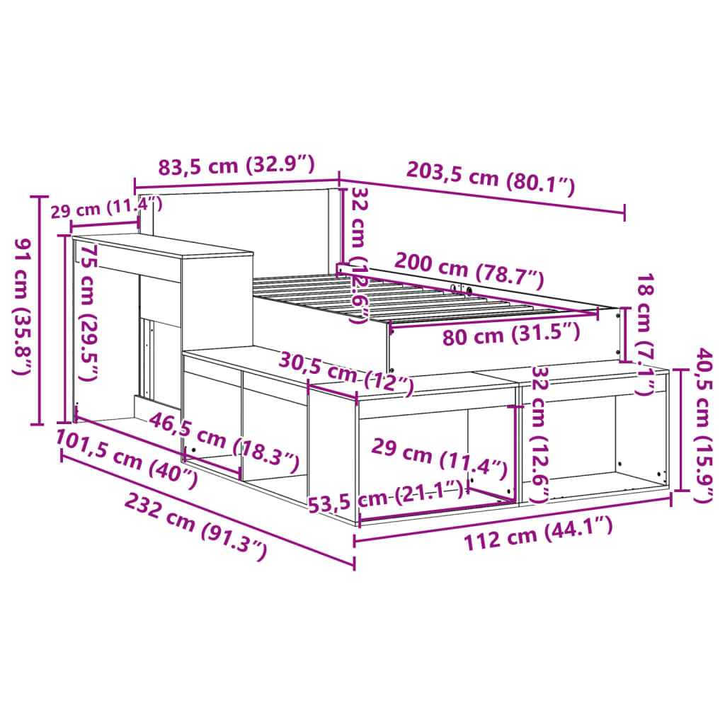 vidaXL Cadre de lit sans matelas blanc 80x200 cm bois massif de pin