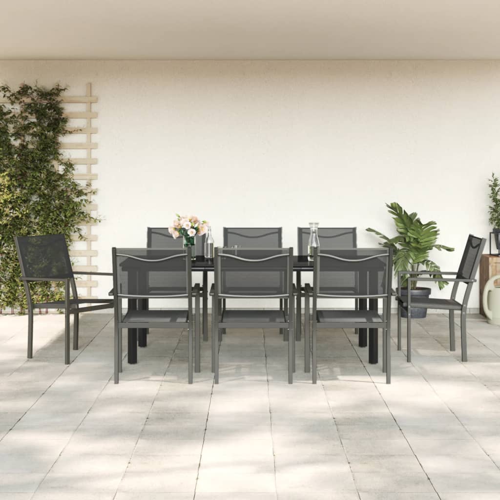 vidaXL Ensemble à manger de jardin 9 pcs noir textilène et acier