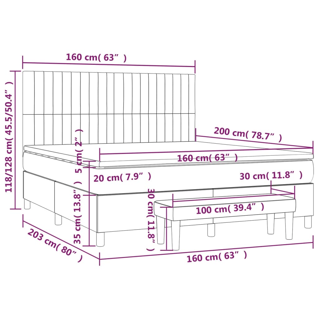 vidaXL Sommier à lattes de lit avec matelas Rose 160x200 cm Velours