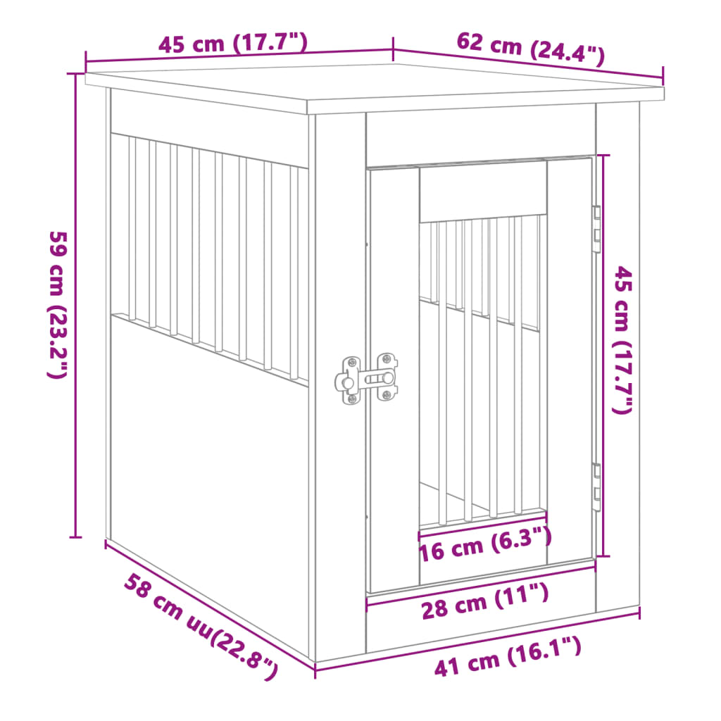 vidaXL Meuble de cage pour chiens chêne sonoma 45x62x59 cm