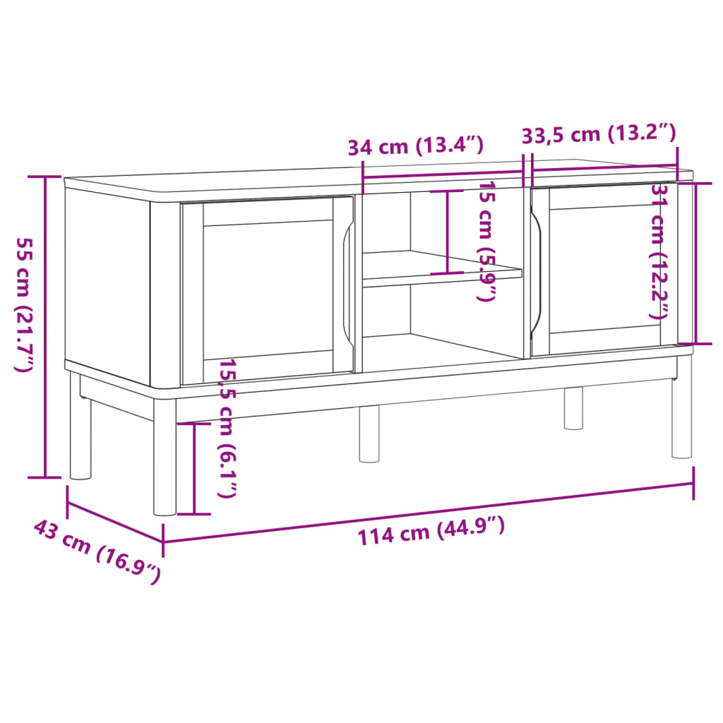 vidaXL Meuble TV FLORO blanc 114x43x55 cm bois massif de pin