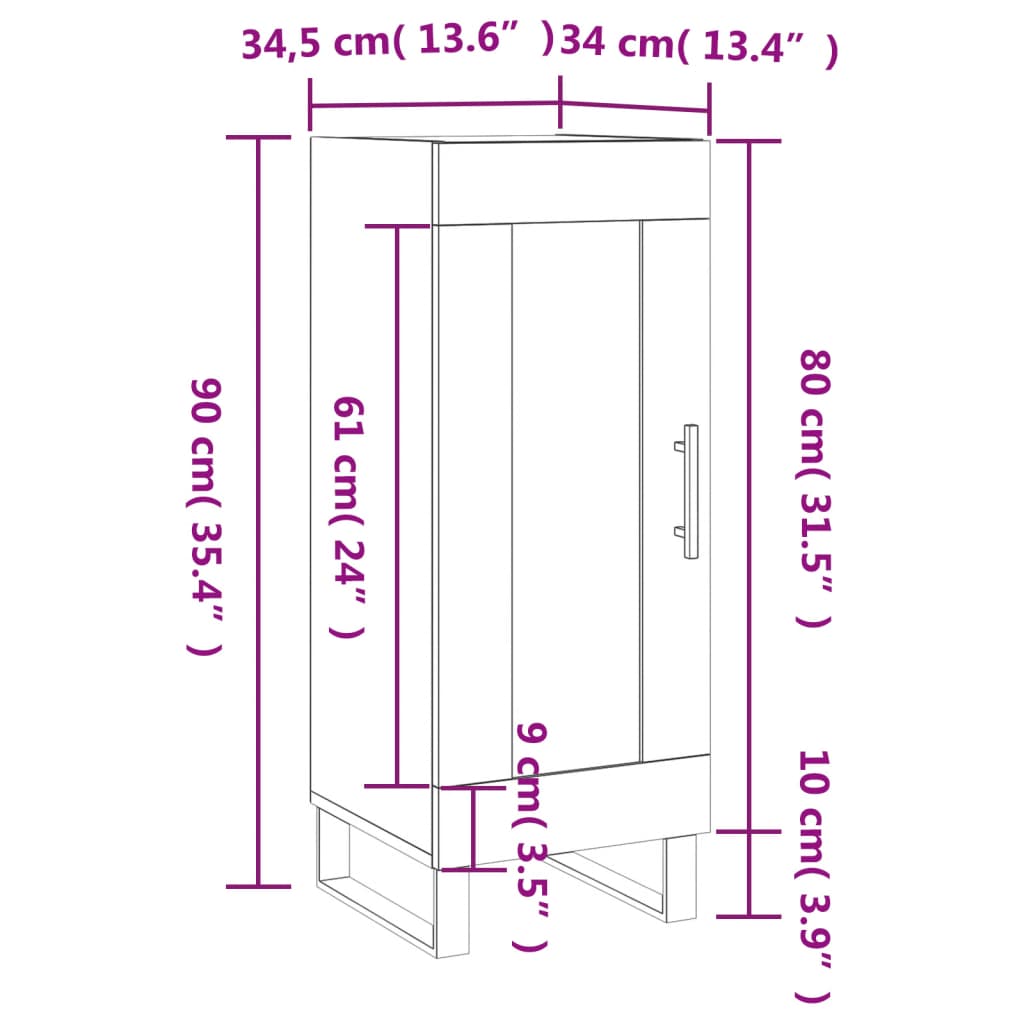 vidaXL Buffet Gris béton 34,5x34x90 cm Bois d'ingénierie