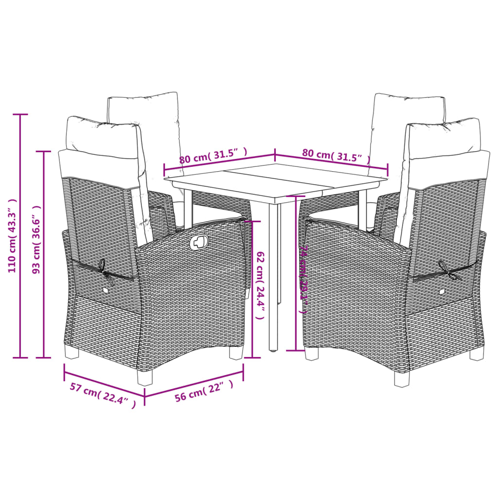 vidaXL Ensemble à manger de jardin coussins 5pcs Noir Résine tressée