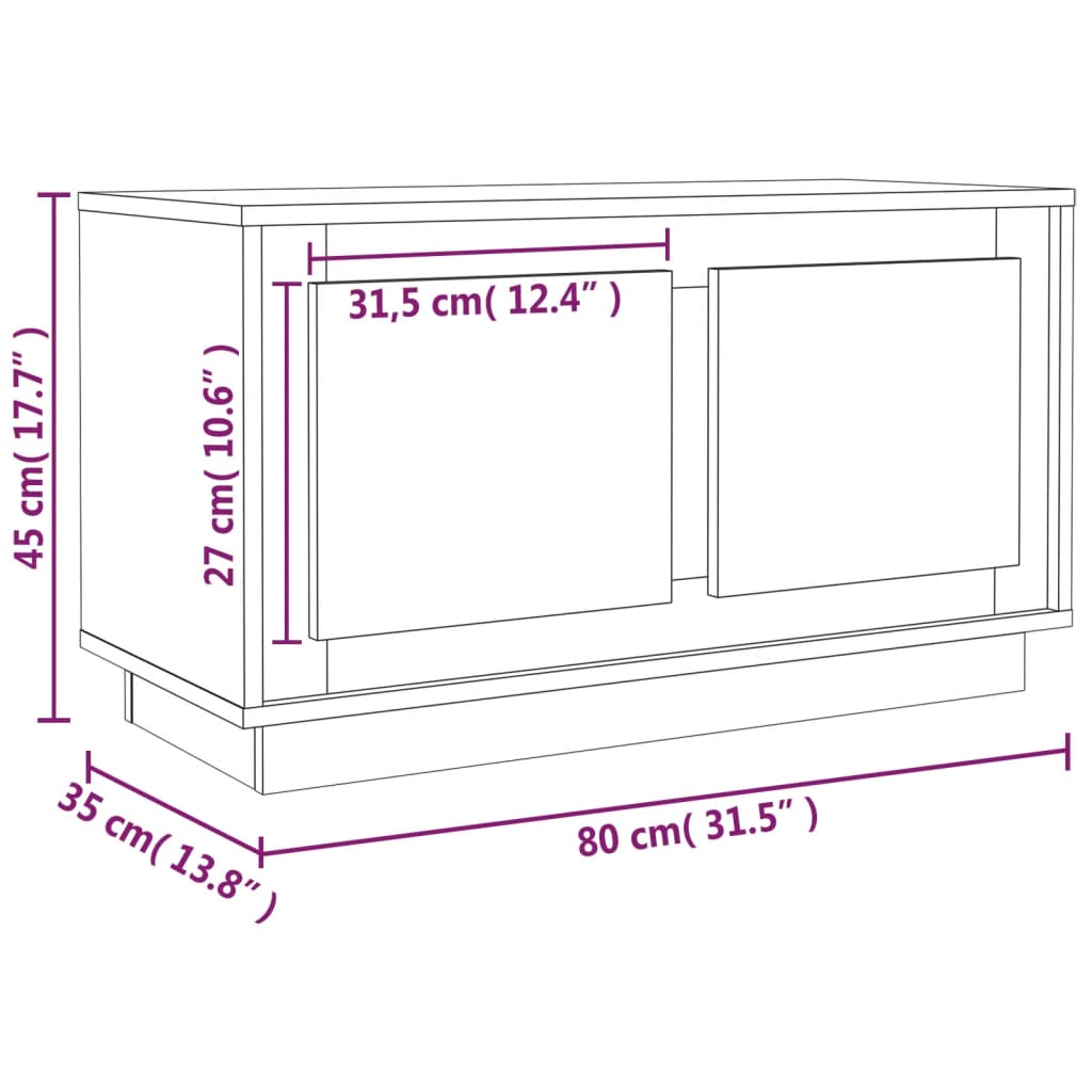 vidaXL Meuble TV blanc brillant 80x35x45 cm bois d'ingénierie