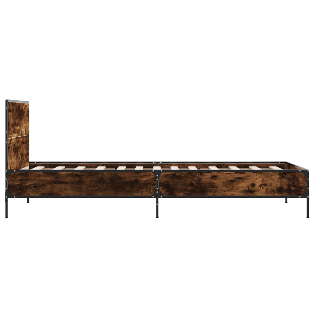 vidaXL Cadre de lit chêne fumé 75x190 cm bois d'ingénierie et métal