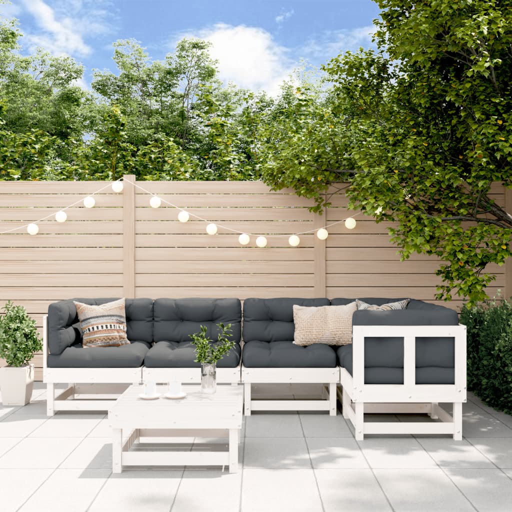 vidaXL Salon de jardin 6 pcs avec coussins blanc bois massif