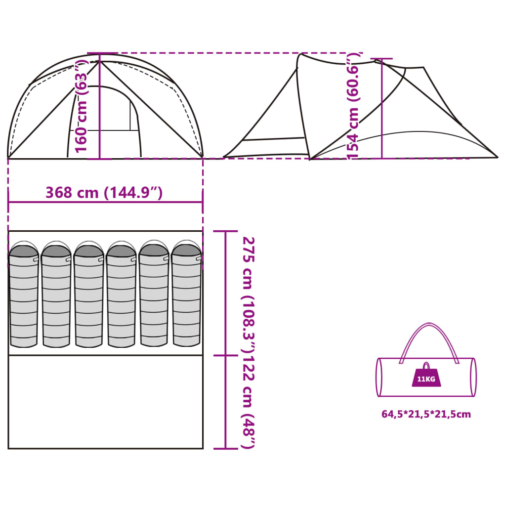 vidaXL Tente de cabine familiale 6 personnes vert imperméable