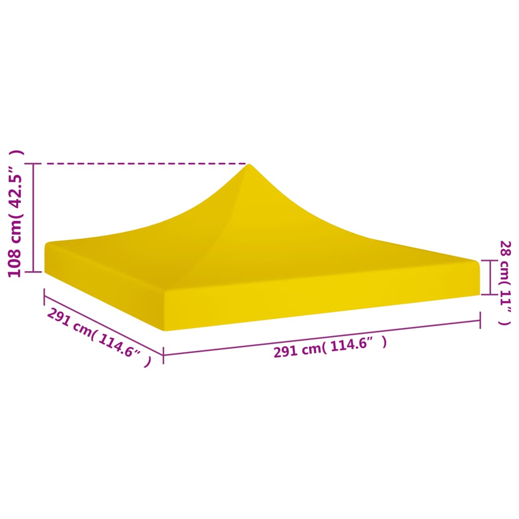 vidaXL Toit de tente de réception 3x3 m Jaune 270 g/m²