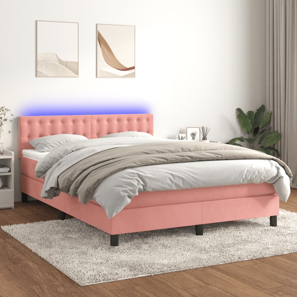 vidaXL Sommier à lattes de lit avec matelas et LED Rose 140x190 cm