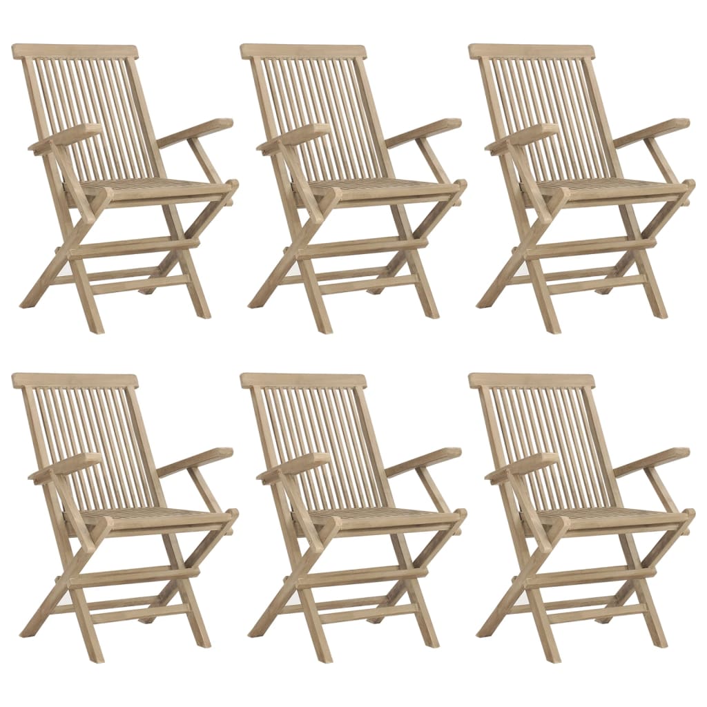 vidaXL Salon de jardin 7 pcs gris bois de teck solide