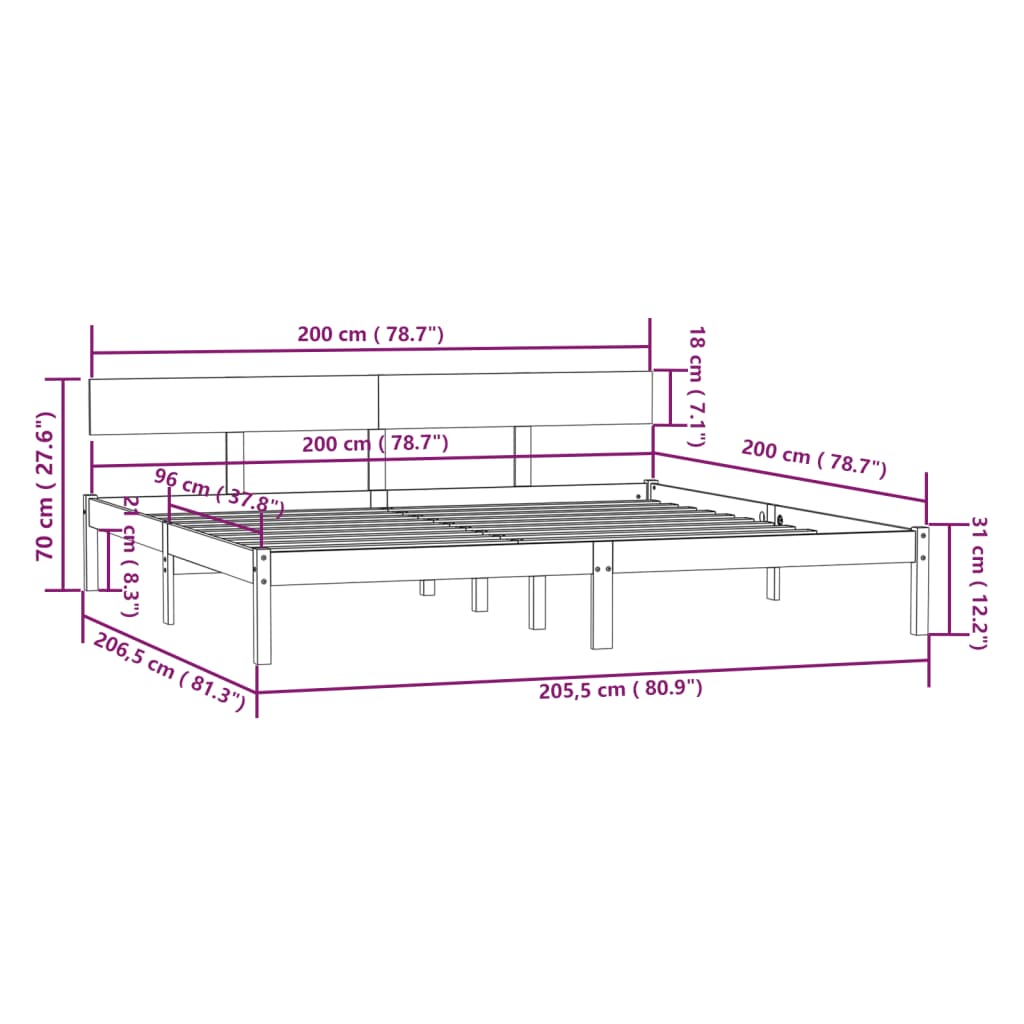 vidaXL Cadre de lit sans matelas bois massif 200x200 cm