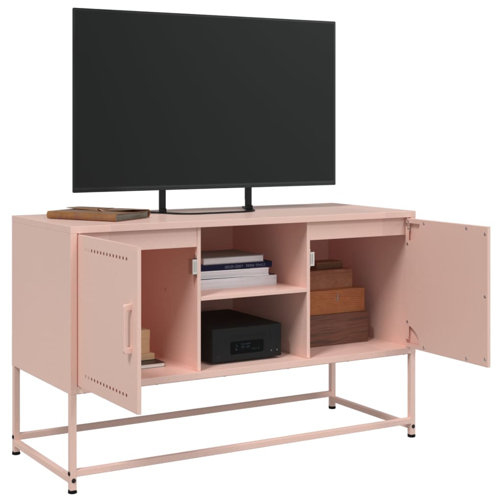 vidaXL Meuble TV rose 100,5x39x60,5 cm acier