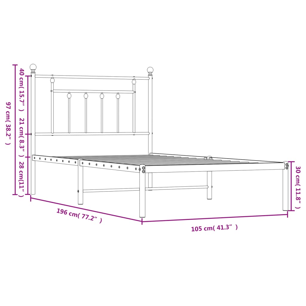 vidaXL Cadre de lit métal sans matelas avec tête de lit noir 100x190cm