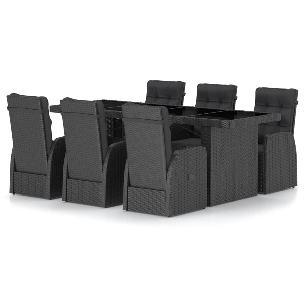 vidaXL Salon de jardin 7 pcs avec coussins résine tressée noir