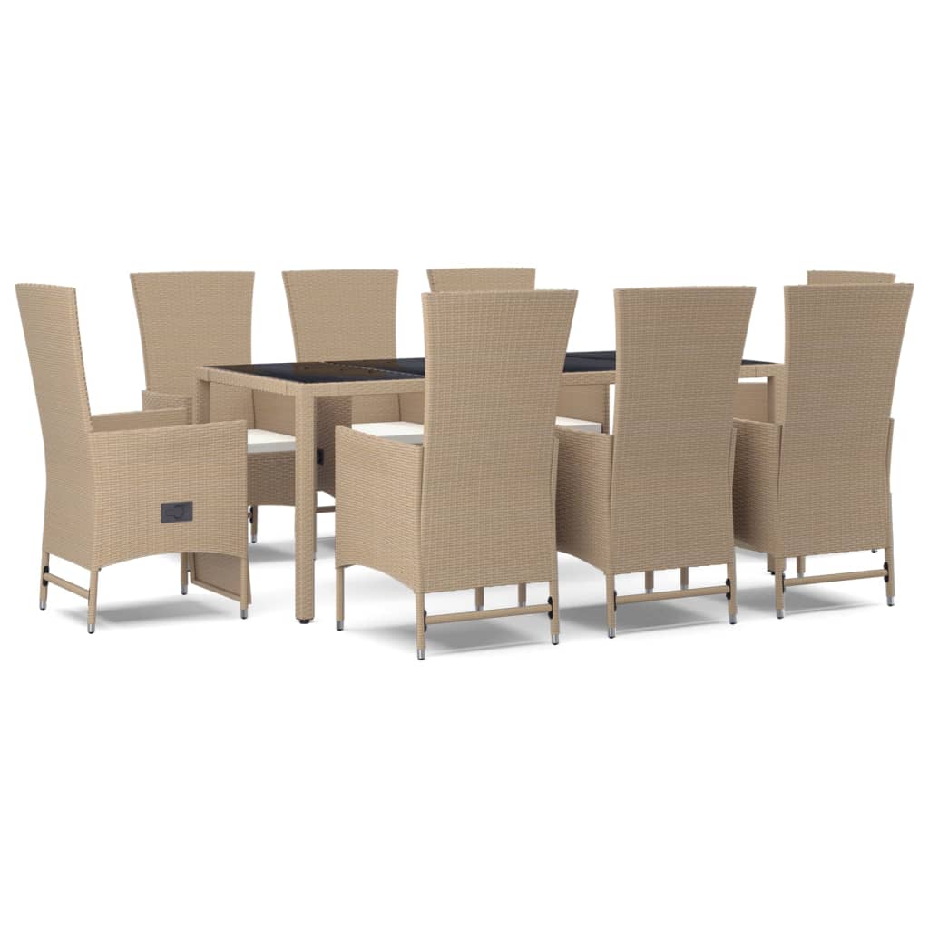 vidaXL Ensemble à manger de jardin et coussins 9 pcs beige Poly rotin