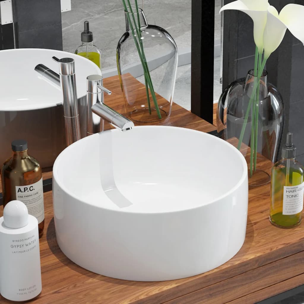 vidaXL Lavabo ronde Céramique Blanc 40 x 15 cm