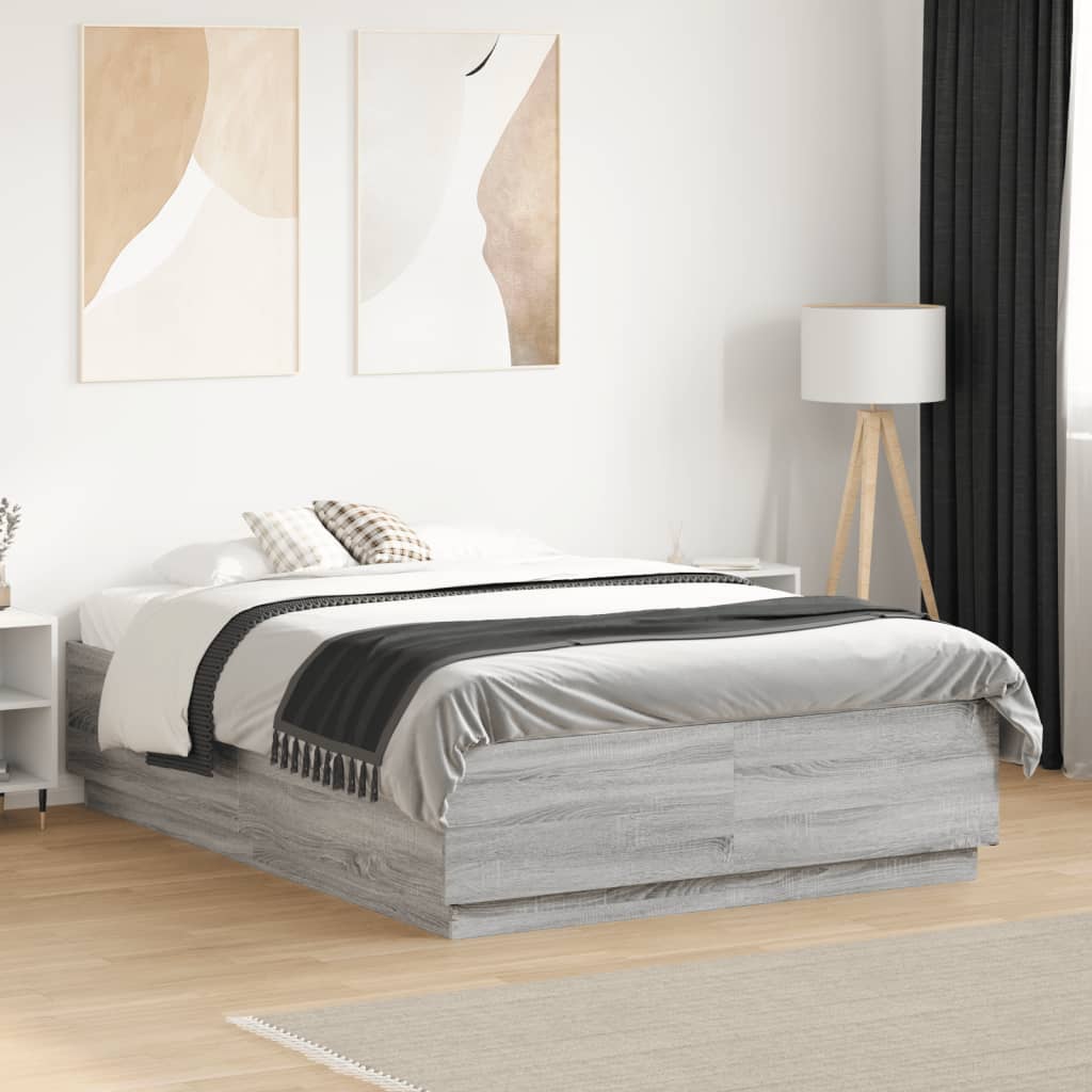 vidaXL Cadre de lit sonoma gris 135x190 cm bois d'ingénierie