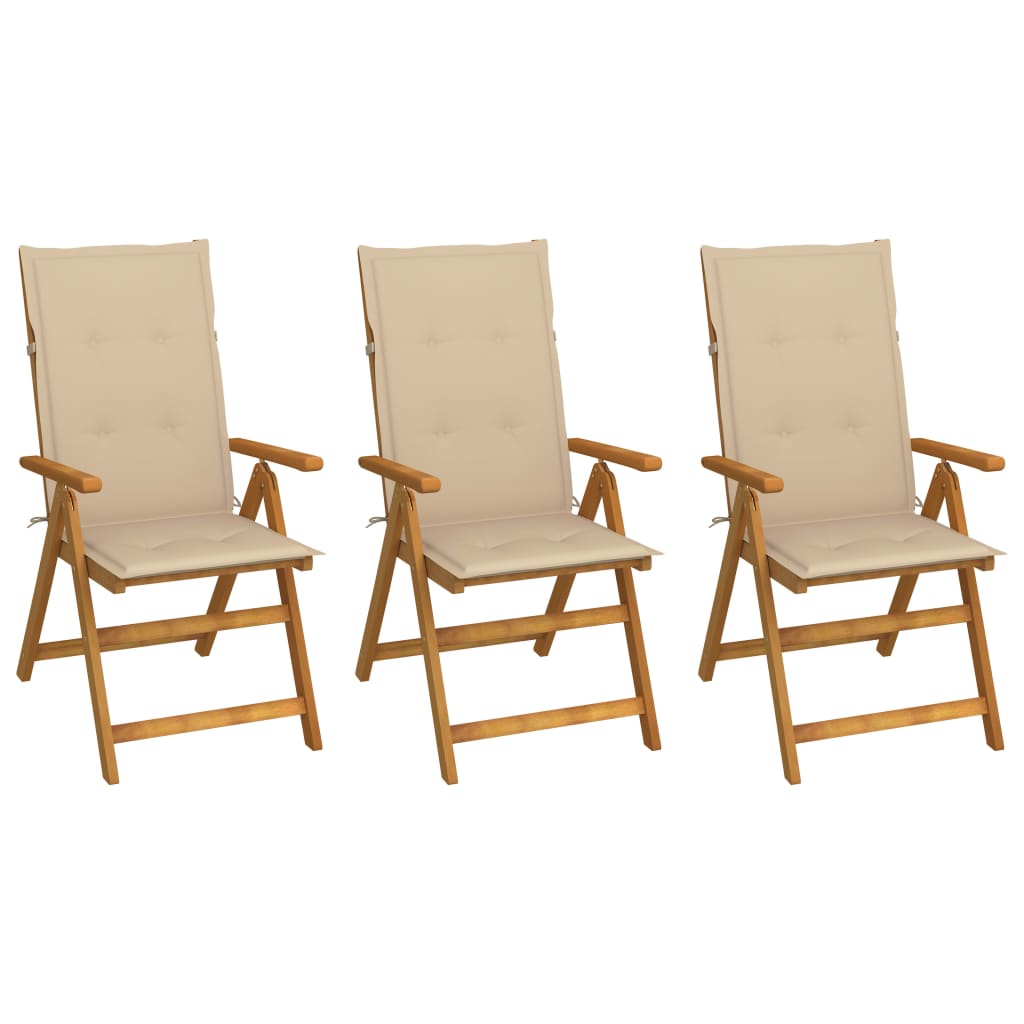 vidaXL Chaises pliables de jardin 3 pcs avec coussins Bois d'acacia