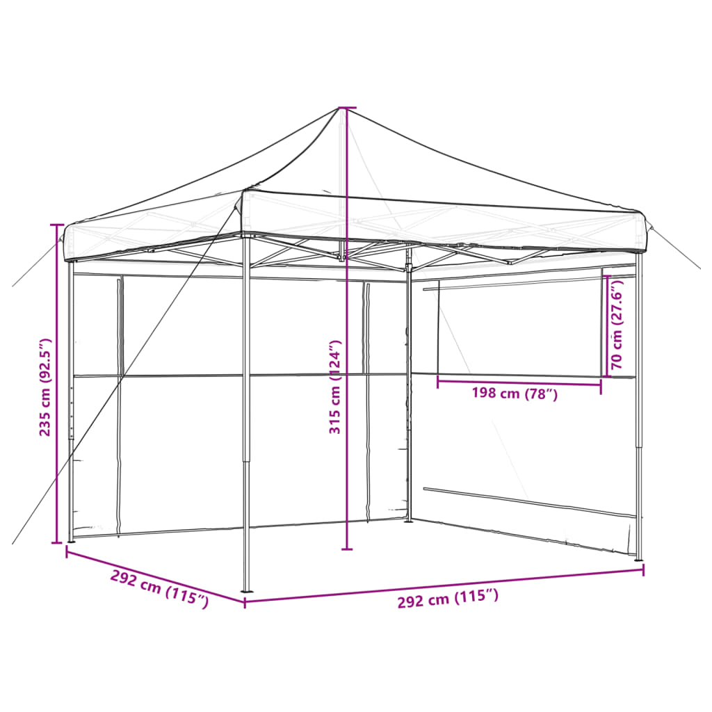 vidaXL Tente de réception pliable escamotable 2 parois latérales noir