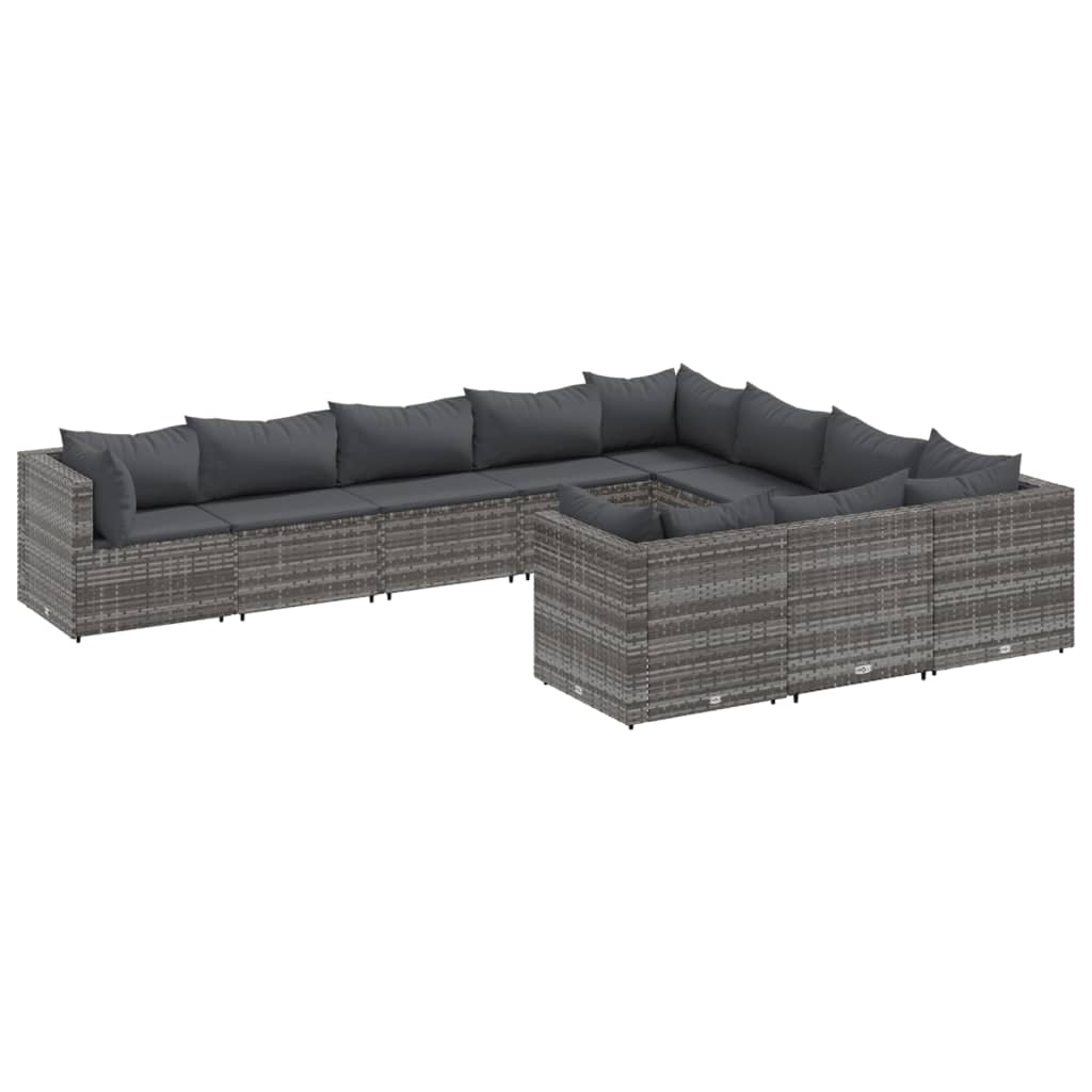 vidaXL Salon de jardin avec coussins 10 pcs gris résine tressée