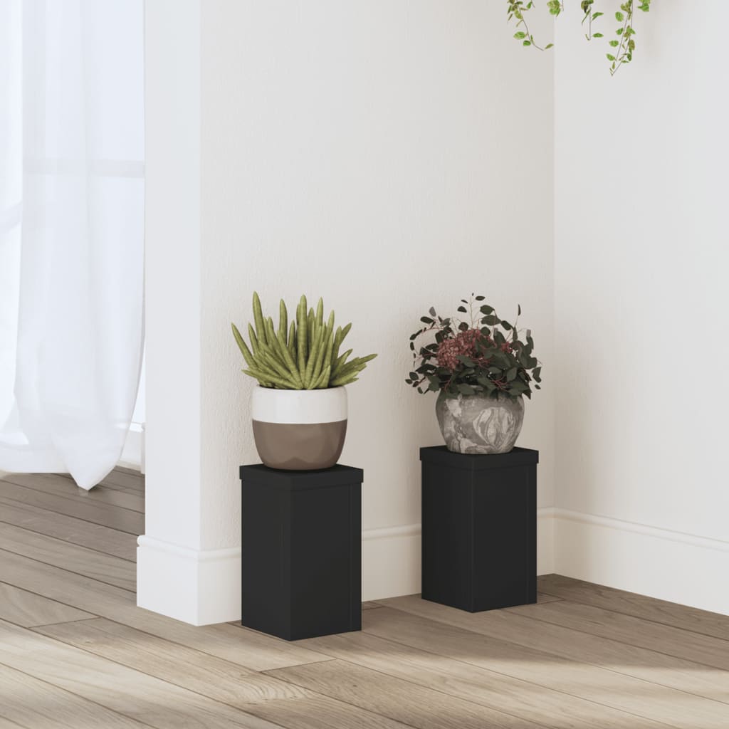 vidaXL Supports pour plantes 2 pcs noir 10x10x18 cm bois d'ingénierie