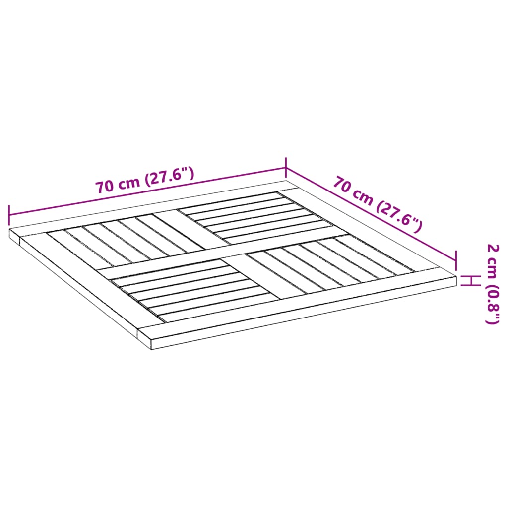 vidaXL Dessus de table 70x70x2 cm carré bois massif d'acacia