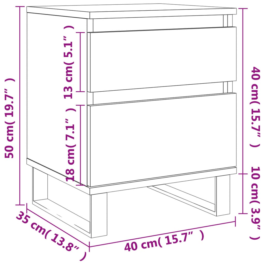 vidaXL Tables de chevet 2 pcs sonoma gris 40x35x50 cm bois ingénierie