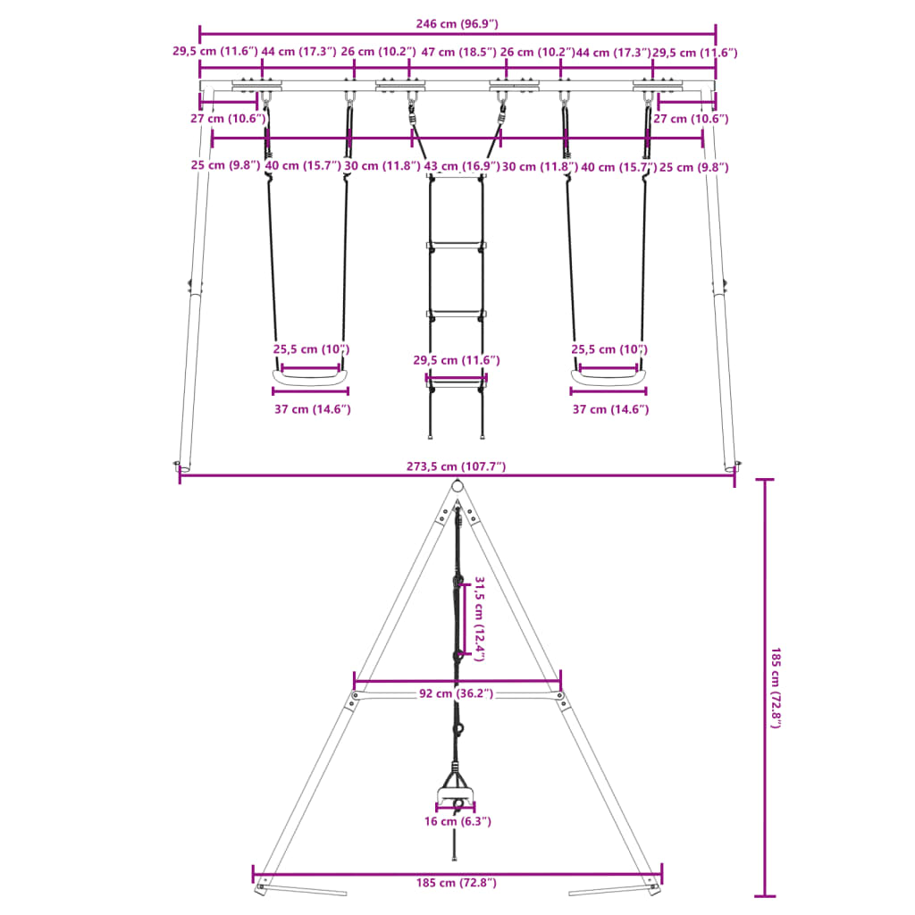 vidaXL Ensemble de balançoire d'extérieur avec balançoires et échelle