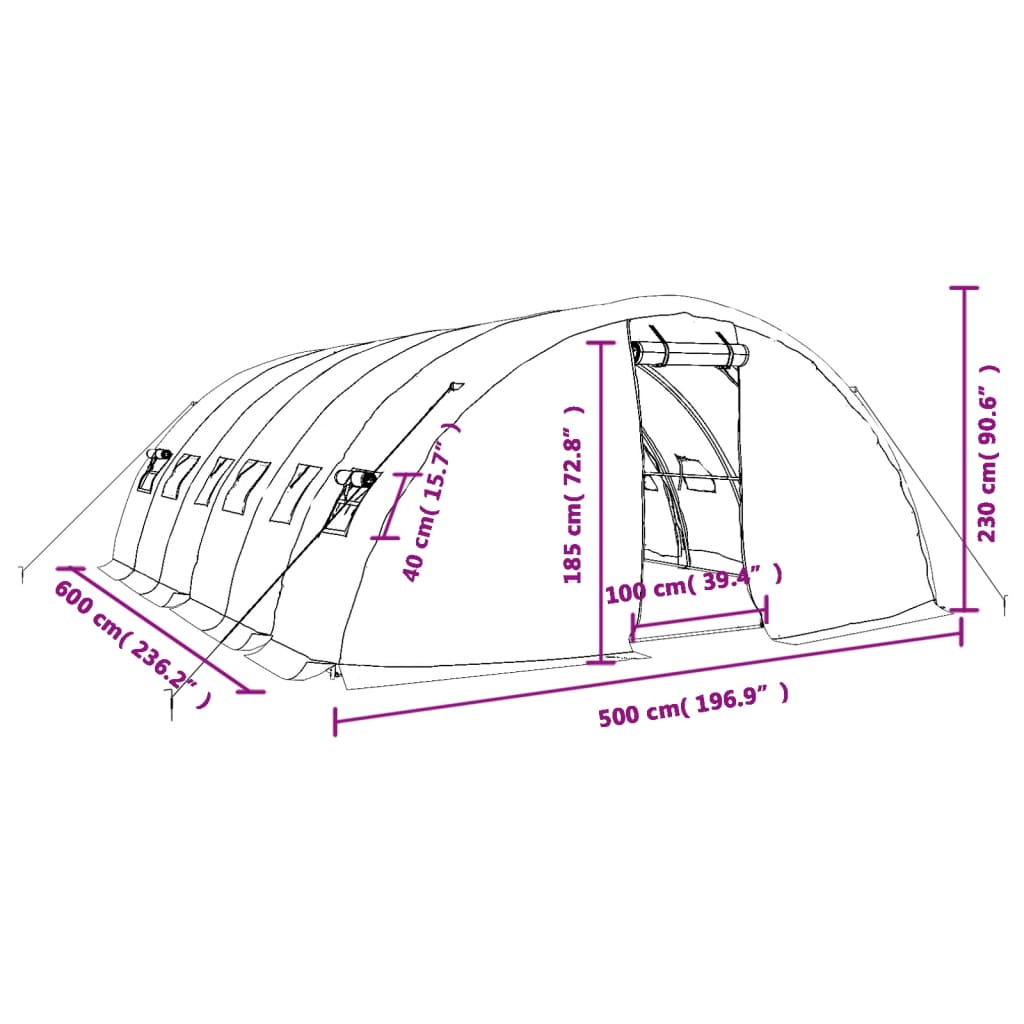 vidaXL Serre avec cadre en acier vert 30 m² 6x5x2,3 m