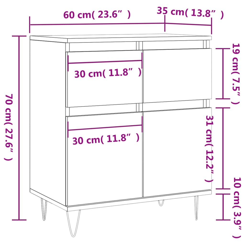 vidaXL Buffet Sonoma gris 60x35x70 cm Bois d'ingénierie