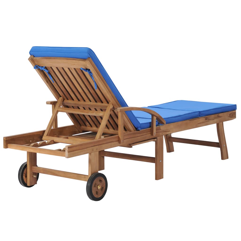 vidaXL Chaises longues avec coussins lot de 2 Bois de teck solide Bleu