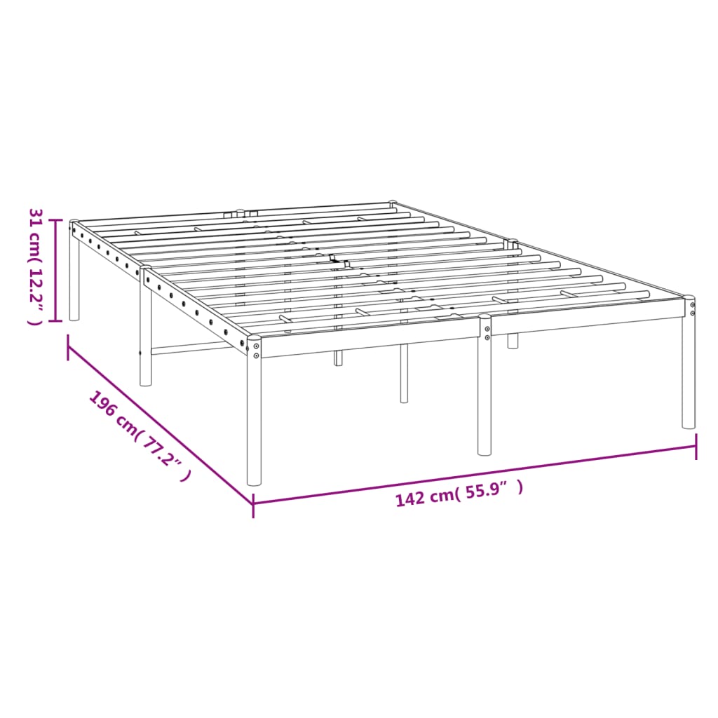 vidaXL Cadre de lit métal sans matelas noir 135x190 cm