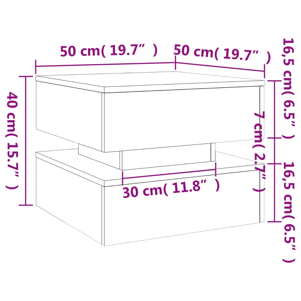 vidaXL Table basse avec lumières LED chêne sonoma 50x50x40 cm