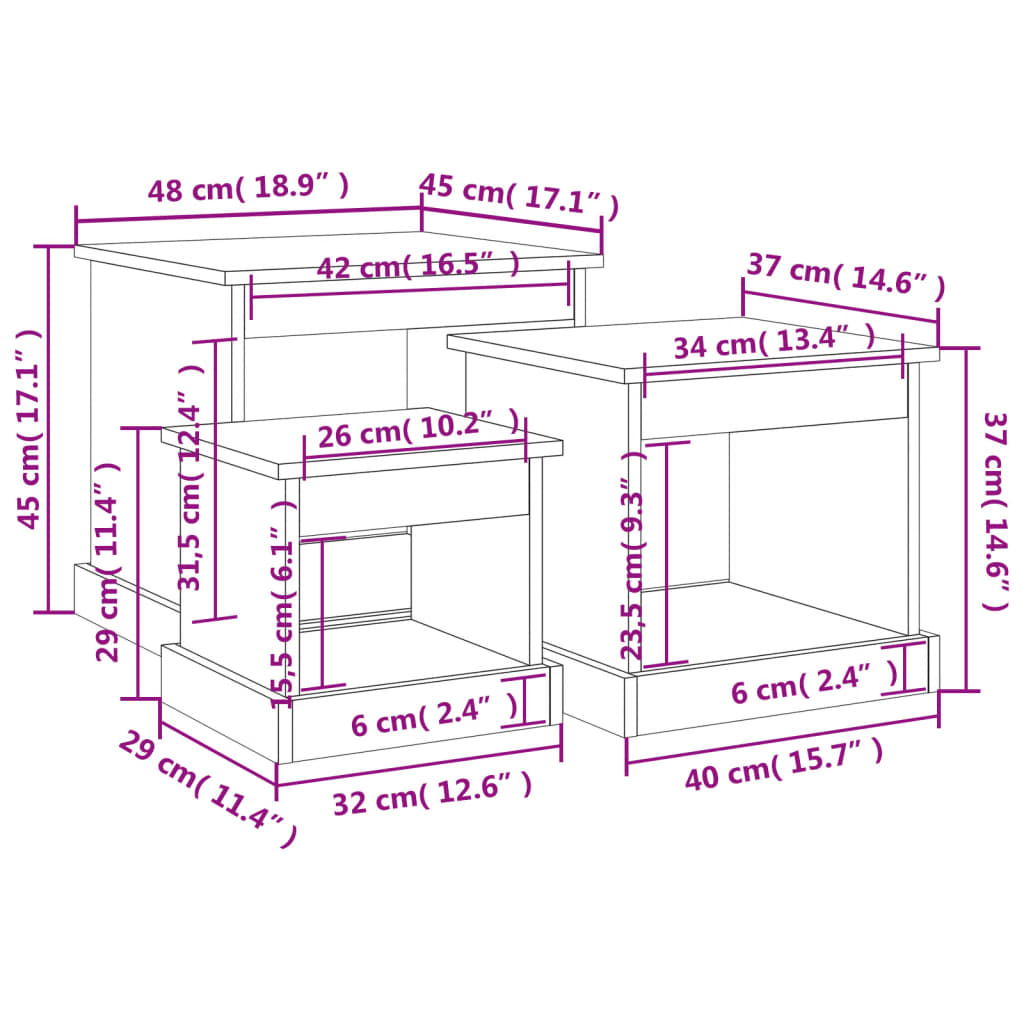 vidaXL Tables basses 3 pcs sonoma gris bois d'ingénierie