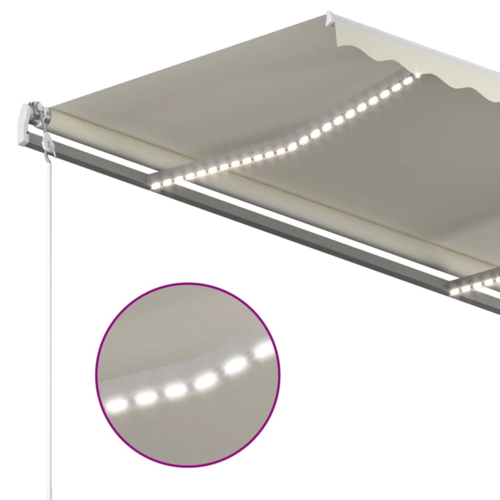 vidaXL Auvent manuel rétractable avec LED 4x3,5 m Crème