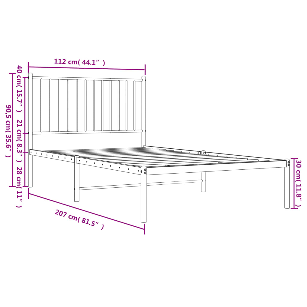 vidaXL Cadre de lit métal avec tête de lit blanc 107x203 cm