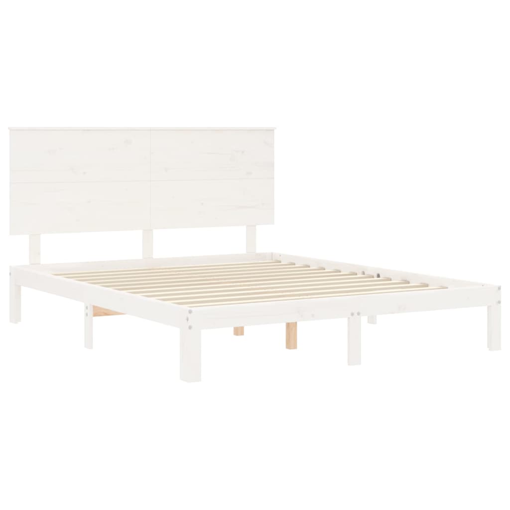 vidaXL Cadre de lit avec tête de lit blanc King Size bois massif